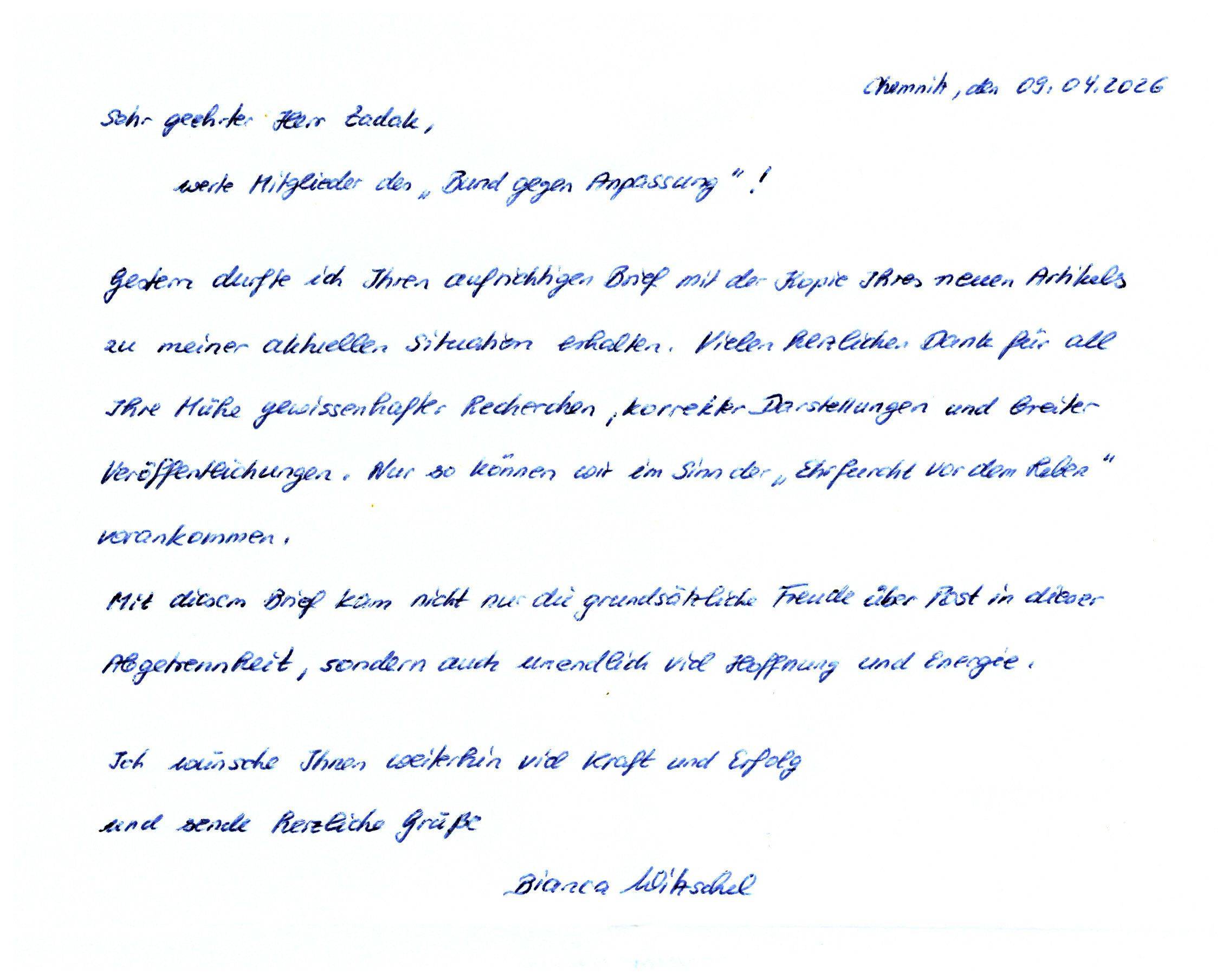 Brief von Dr. Witzschel